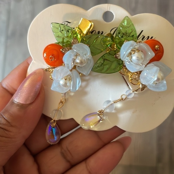 Tropical Orange Fruit Flower Drop Hair Clips - Picture 8 of 10